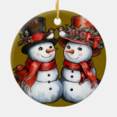 Vintag Mr. & Mrs. Snowman Keramik Ornament (Hinten)