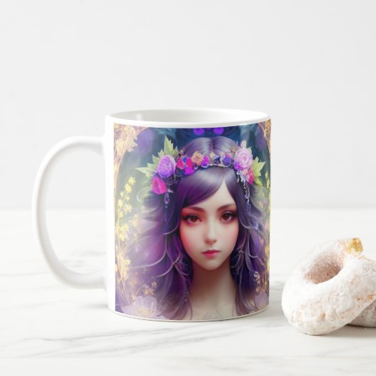 Vintag Mucha Style Schönes Frauenportrait Kaffeetasse (Mit Donut)