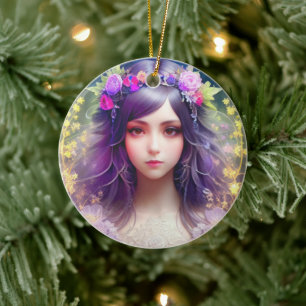 Vintag Mucha Style Schönes Frauenportrait Keramik Ornament