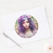 Vintag Mucha Style Schönes Frauenportrait Runder Aufkleber (Umschlag)