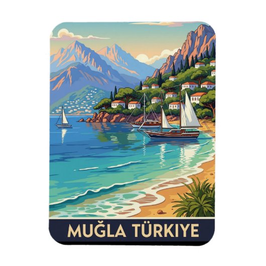 Vintag Mugla Turkey Travel Magnet (Vertikal)