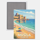 Vintag Mugla Turkey Travel Magnet (Vorderseite/Rückseite)