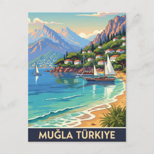 Vintag Mugla Turkey Travel Postkarte