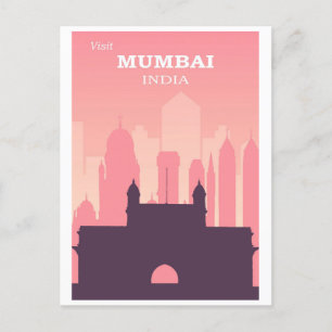 Vintag Mumbai India City Skyline Pink Travel Postkarte