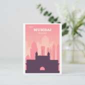 Vintag Mumbai India City Skyline Pink Travel Postkarte (Stehend Vorderseite)