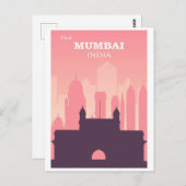 Vintag Mumbai India City Skyline Pink Travel Postkarte (Vorne/Hinten)