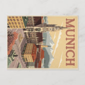 Vintag München Marienplatz & Alpen Postkarte (Vorderseite)