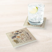 Vintag Mushroom Naturalist Glasuntersetzer (Schrägansicht)