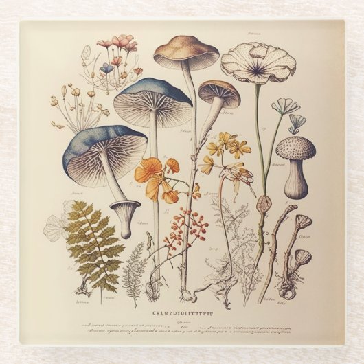 Vintag Mushroom Naturalist Glasuntersetzer (Vorderseite)