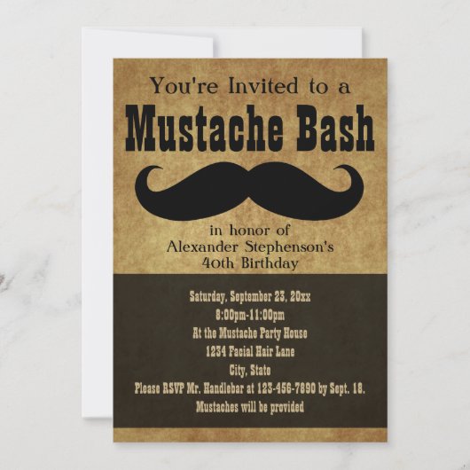 Vintag Mustache Bash Einladung (Vorderseite)