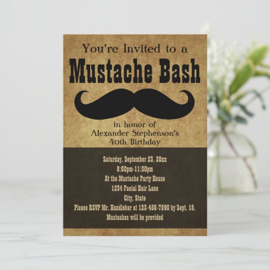 Vintag Mustache Bash Einladung (Stehend Vorderseite)