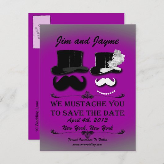 Vintag Mustache Save the Date Ankündigungspostkarte (Vorne/Hinten)