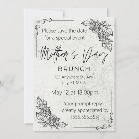 Vintag, Mutterschaft beerdigen, Muttertagbrunch Einladung (Vorderseite)