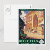 Vintag Muttra Krishna Tempel Indien Postkarte (Vorne/Hinten)
