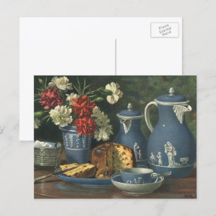 Vintag Nachmittags Kaffee, Kuchen, Tee und Blume Postkarte