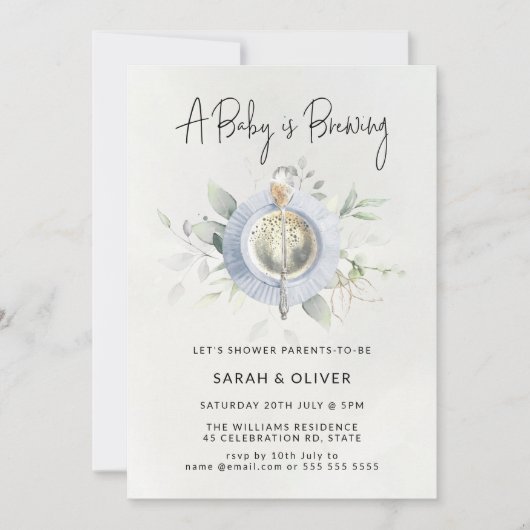 Vintag Nachmittagstee Kaffee Blue Boy Baby Dusche Einladung (Vorderseite)