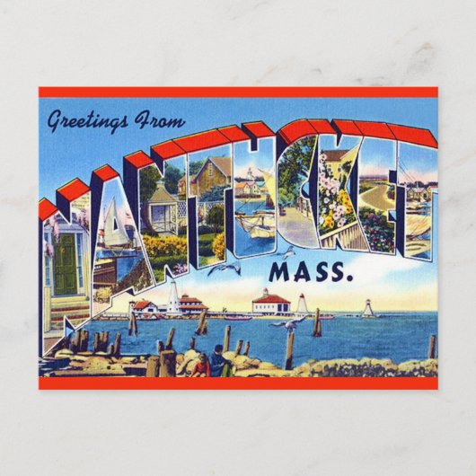 Vintag Nantucket MA Postkarte (Vorderseite)