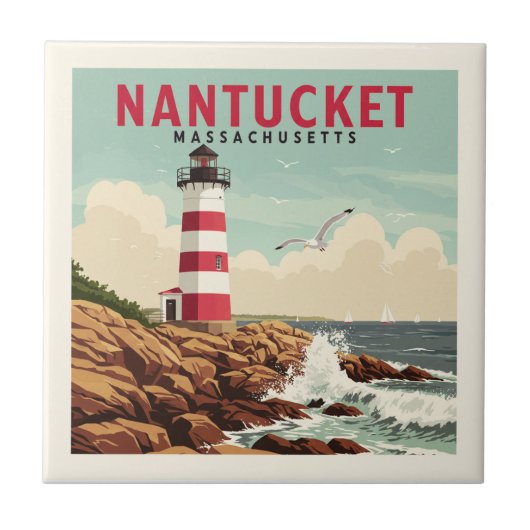 Vintag Nantucket Massachusetts Fliese (Vorderseite)
