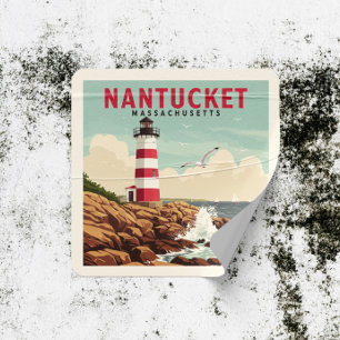 Vintag Nantucket Massachusetts Quadratischer Aufkleber