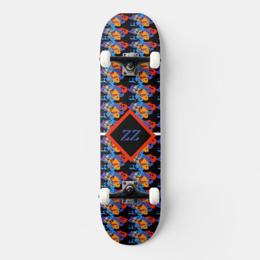 Vintag-Natur-Fischmonogramm personalisieren Skateboard (Vorderseite)
