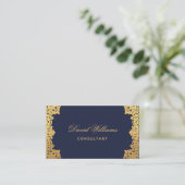 Vintag Navy Blue Gold QR Code Elegant Antique Visitenkarte (Stehend Vorderseite)