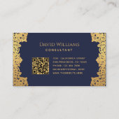 Vintag Navy Blue Gold QR Code Elegant Antique Visitenkarte (Rückseite)