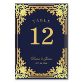Vintag Navy Blue Imitate Gold Elegante Script Hoch Tischnummer (Vorderseite)
