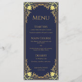 Vintag Navy Blue Imitats Gold Elegante Hochzeit Menükarte (Vorderseite)