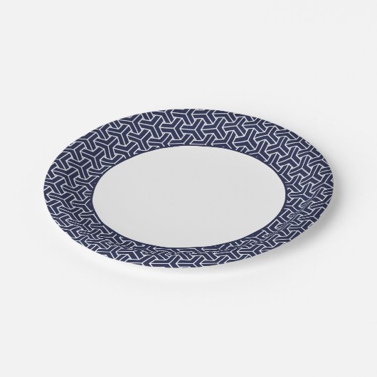 Vintag Navy Blue White Japan Bishamon Muster Pappteller (Schrägansicht)