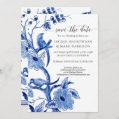 Vintag Navy White Chinoiserie Blues Save The Date (Vorne/Hinten)