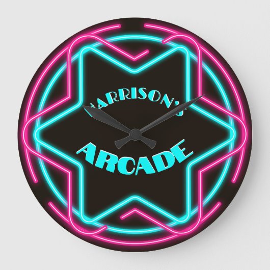 Vintag Neon Bar Arcade Große Wanduhr (Vorderseite)