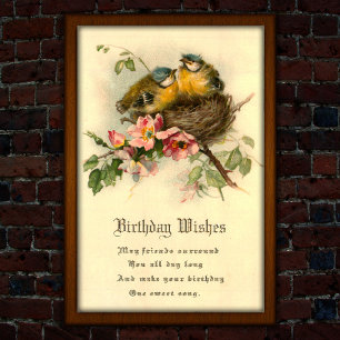 Vintag Nesting Chicks 1917 Geburtstag Poster