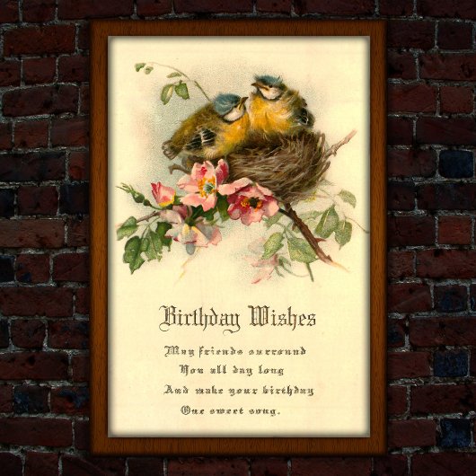 Vintag Nesting Chicks 1917 Geburtstag Poster