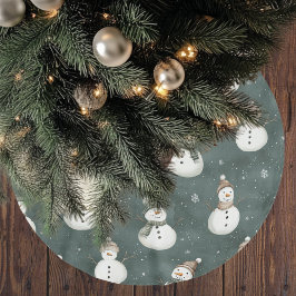 Vintag neutrale Weihnachtsschneemänner Saga Green Polyester Weihnachtsbaumdecke