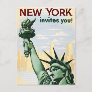 Vintag New York lädt Sie zur Reisewerbung ein Einladungspostkarte
