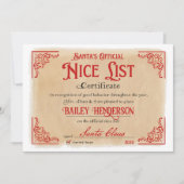 Vintag Nice Certificate Santa Magie Einladung (Vorderseite)