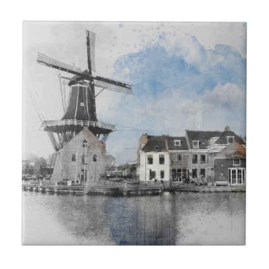 Vintag Niederlande Windmill Keramik Tile Niederlän Fliese (Vorderseite)