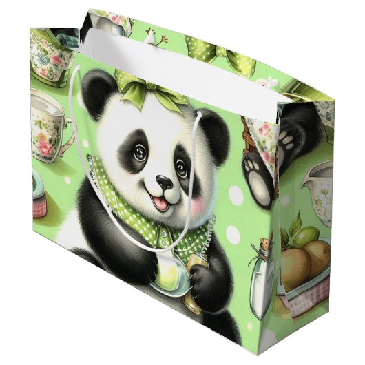 Vintag Niedlich Baby Panda Große Geschenktüte (Rückseite Schrägansicht)