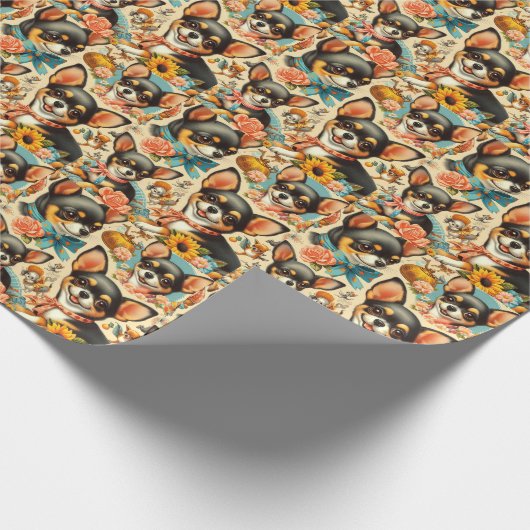 Vintag Niedliche nahtlose Chihuahua Geschenkpapier (Ecke)