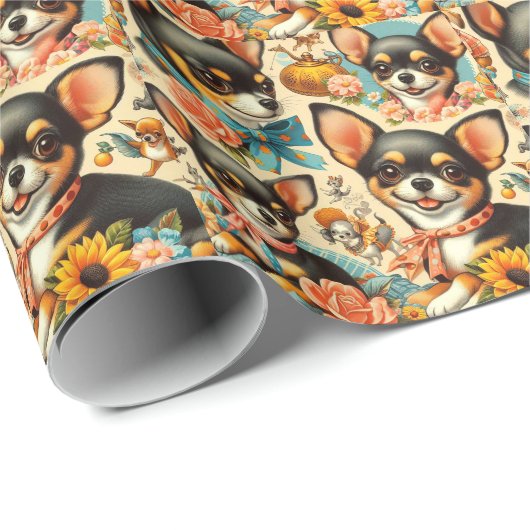 Vintag Niedliche nahtlose Chihuahua Geschenkpapier (Rolleneckpunkt)