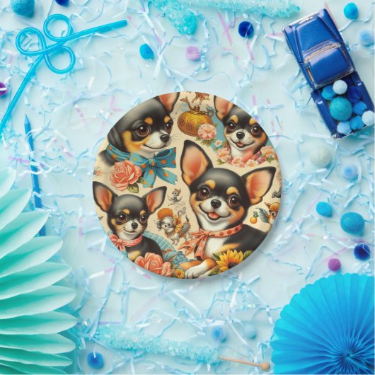 Vintag Niedliche nahtlose Chihuahua Pappteller (Party)