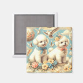 Vintag Niedlicher Bichon Frisé Illustration Magnet (Vorderseite/Rückseite)
