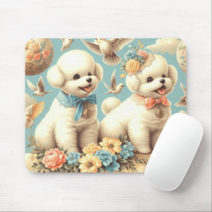 Vintag Niedlicher Bichon Frisé Illustration Mousepad