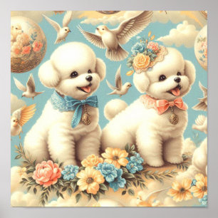 Vintag Niedlicher Bichon Frisé Illustration Poster