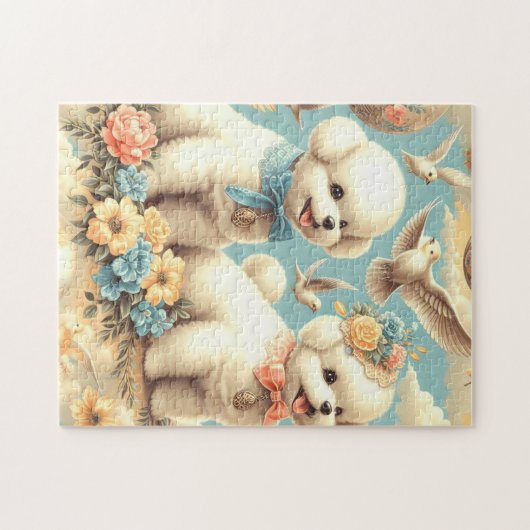 Vintag Niedlicher Bichon Frisé Illustration Puzzle (Horizontal)