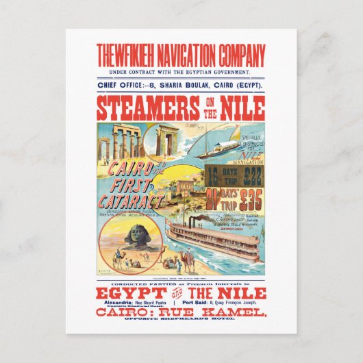 VINTAG NILE STEAMBOAT POSTKARTE (Vorderseite)