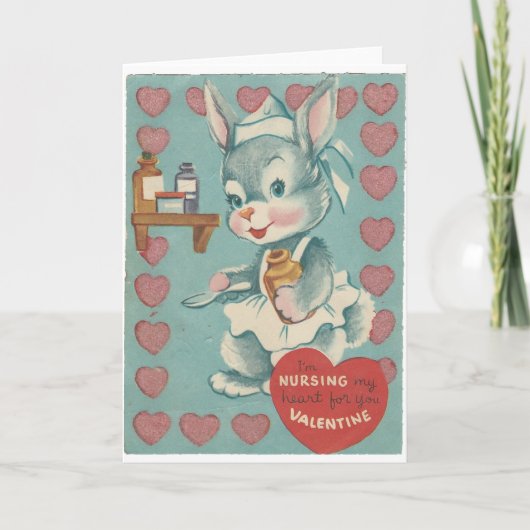 Vintag Nurse Bunny Valentine Feiertagskarte (Vorderseite)