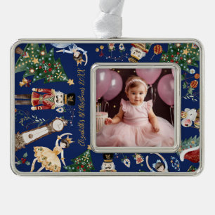 Vintag Nutcracker Baby 1. Foto Rahmen-Ornament Silber