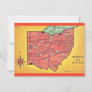 Vintag Ohio Map Grüße Postkarte