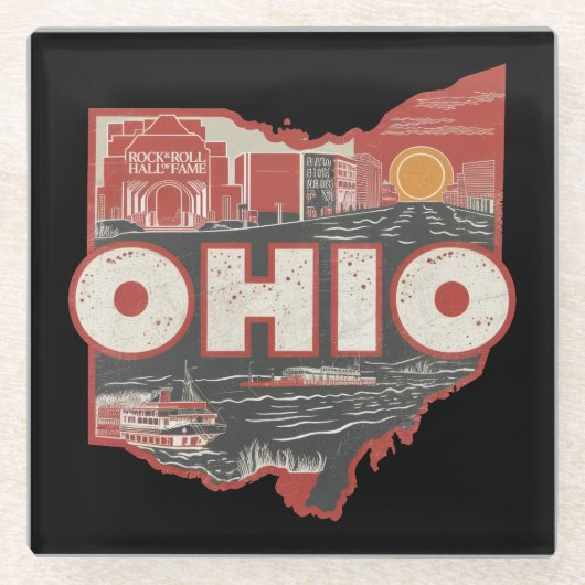 Vintag Ohio USA Karte Postkarte Glasuntersetzer (Vorderseite)
